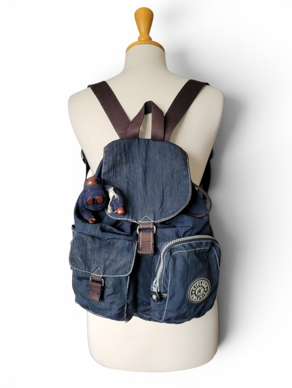 Vintage Y2K Kipling Honeybee Small Backpack Navy Blue And Brown With Monkey